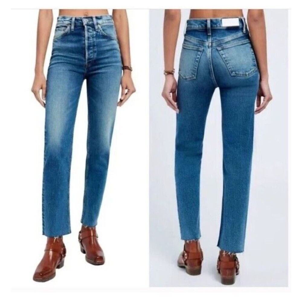 Re/Done Women's Straight Leg Jeans in Medium Blue